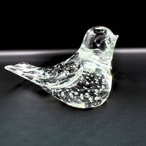 Vintage Art Glass Bird Figurine Clear Hand Blown Controlled Bubble Sculpture